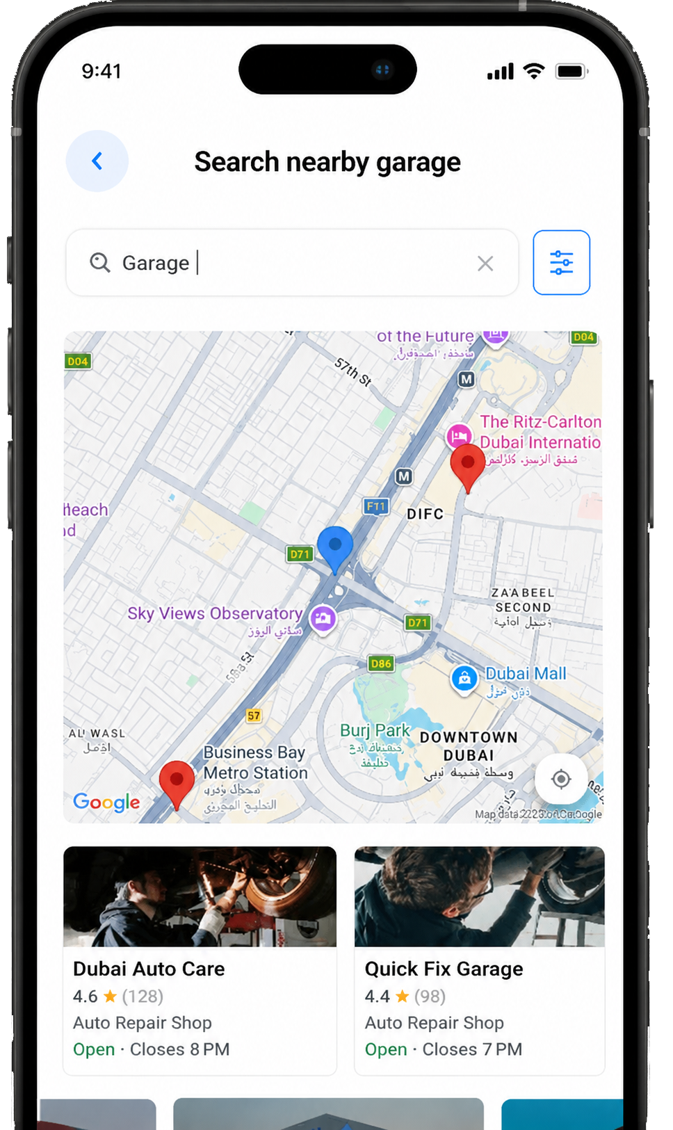 Find Nearby Garages Instantly - Step 1